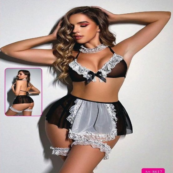 Herotik Shop - Beyaz Dantel Fırfırlı Fantezi Hizmetçi Kostümü