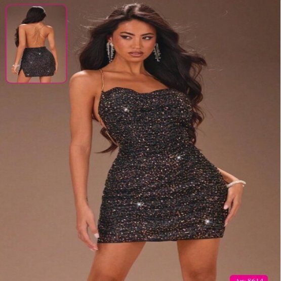 Herotik Shop - Siyah Işıltılı ve Sırtı Zincir Dekolteli Fantezi Elbise