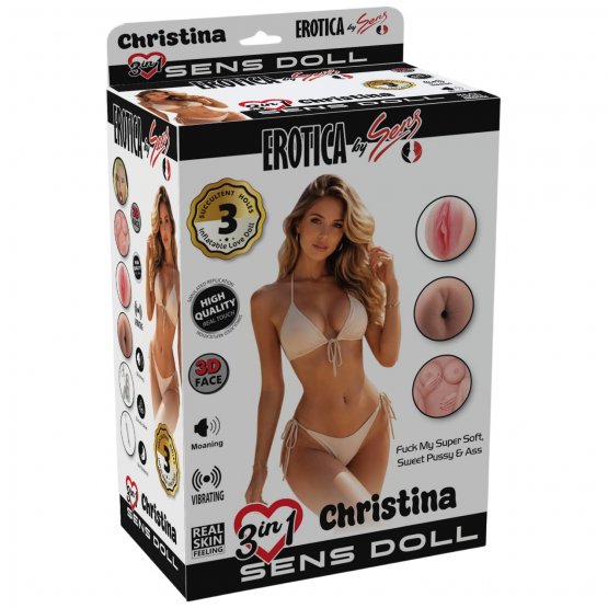 Herotik Shop - Christina 3 in 1 Realistik Et Dokulu ve Titreşimli Şişme Manken